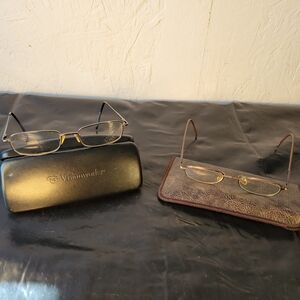 Visionworks Rectangular Metal Eyeglasses Gold / Grey Frame Lot of 2 with Cases